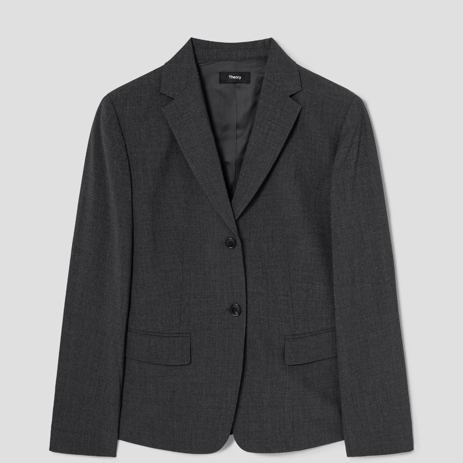 Theory Women Good Wool Single Slim Blazer - Charcoal Melange