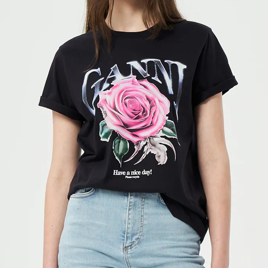 GANNI Basic Jersey Rose Relaxed T-Shirt - Phantom