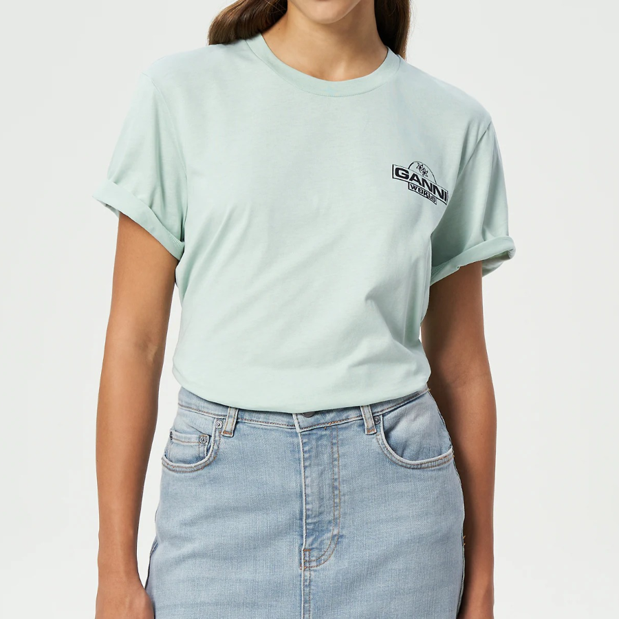 GANNI Thin Jersey Ganni World Relaxed T-shirt - Aqua Foam