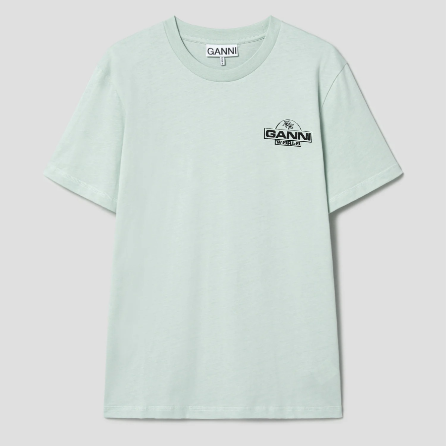 GANNI Thin Jersey Ganni World Relaxed T-shirt - Aqua Foam