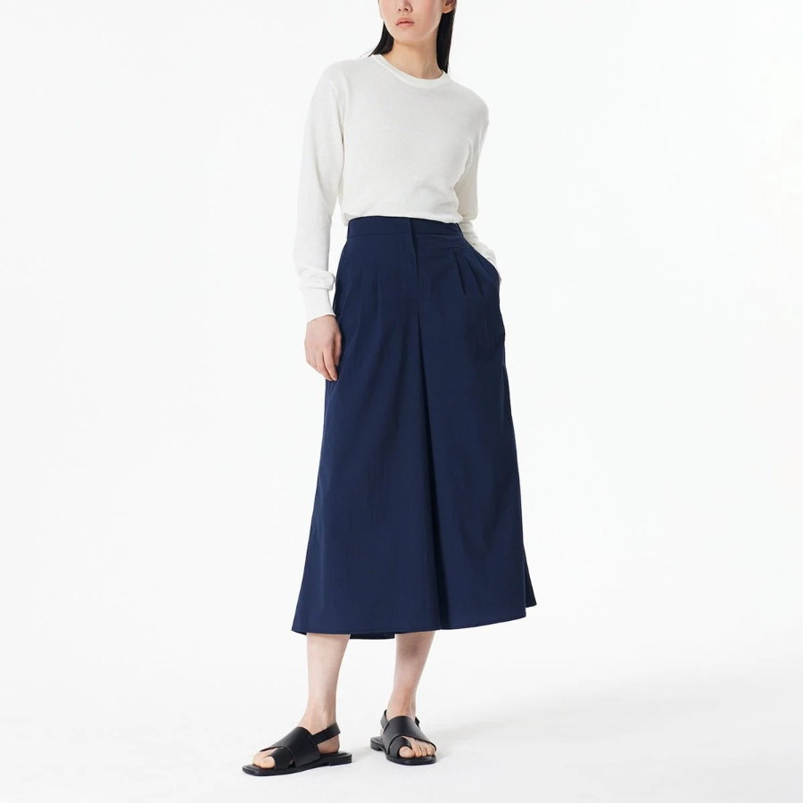 JAJU Crisp Wide Culotte Pants (Navy) — лёгкие и свободные кюлоты для повседневного комфорта и стильного образа