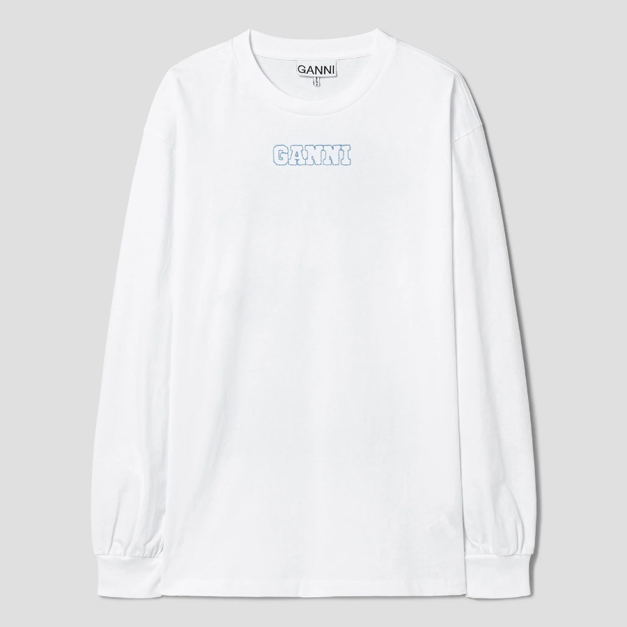 GANNI Future Heavy Jersey Rose Long Sleeve T-Shirt - White