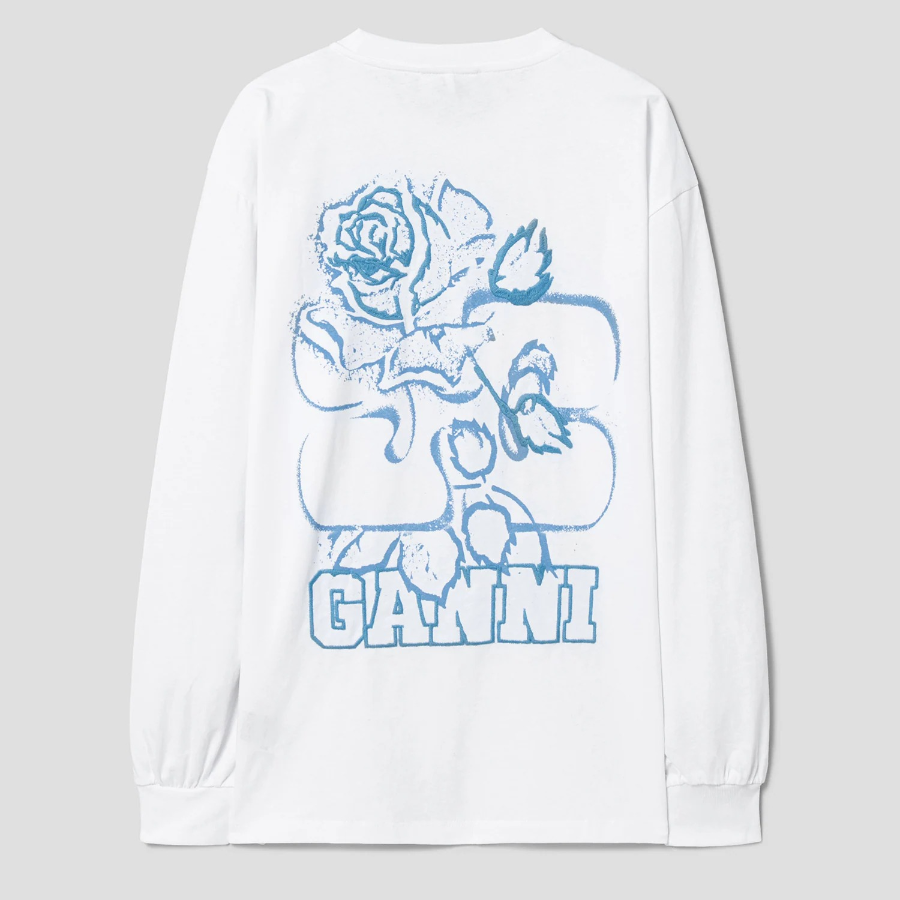 GANNI Future Heavy Jersey Rose Long Sleeve T-Shirt - White