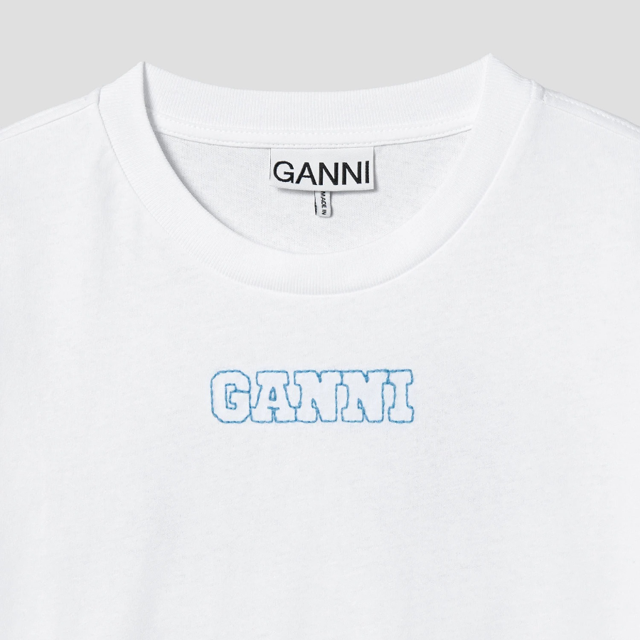 GANNI Future Heavy Jersey Rose Long Sleeve T-Shirt - White