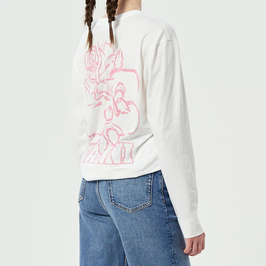 GANNI Thin Jersey Rose Long Sleeve T-shirt - Bright White
