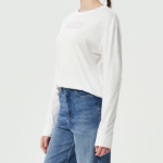 GANNI Thin Jersey Rose Long Sleeve T-shirt - Bright White
