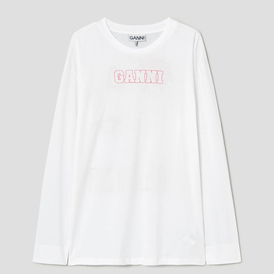 GANNI Thin Jersey Rose Long Sleeve T-shirt - Bright White