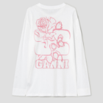 GANNI Thin Jersey Rose Long Sleeve T-shirt - Bright White