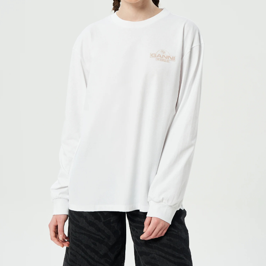 GANNI Future Heavy Jersey Palm Long Sleeve T-shirt - Bright Whitе