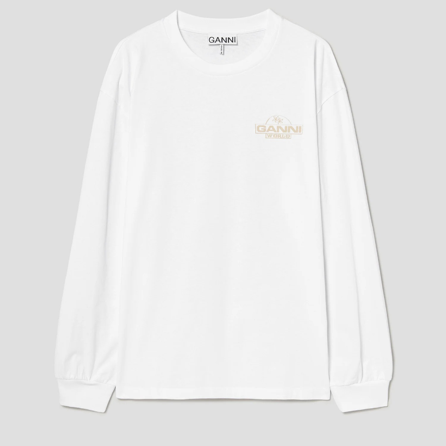 GANNI Future Heavy Jersey Palm Long Sleeve T-shirt - Bright Whitе
