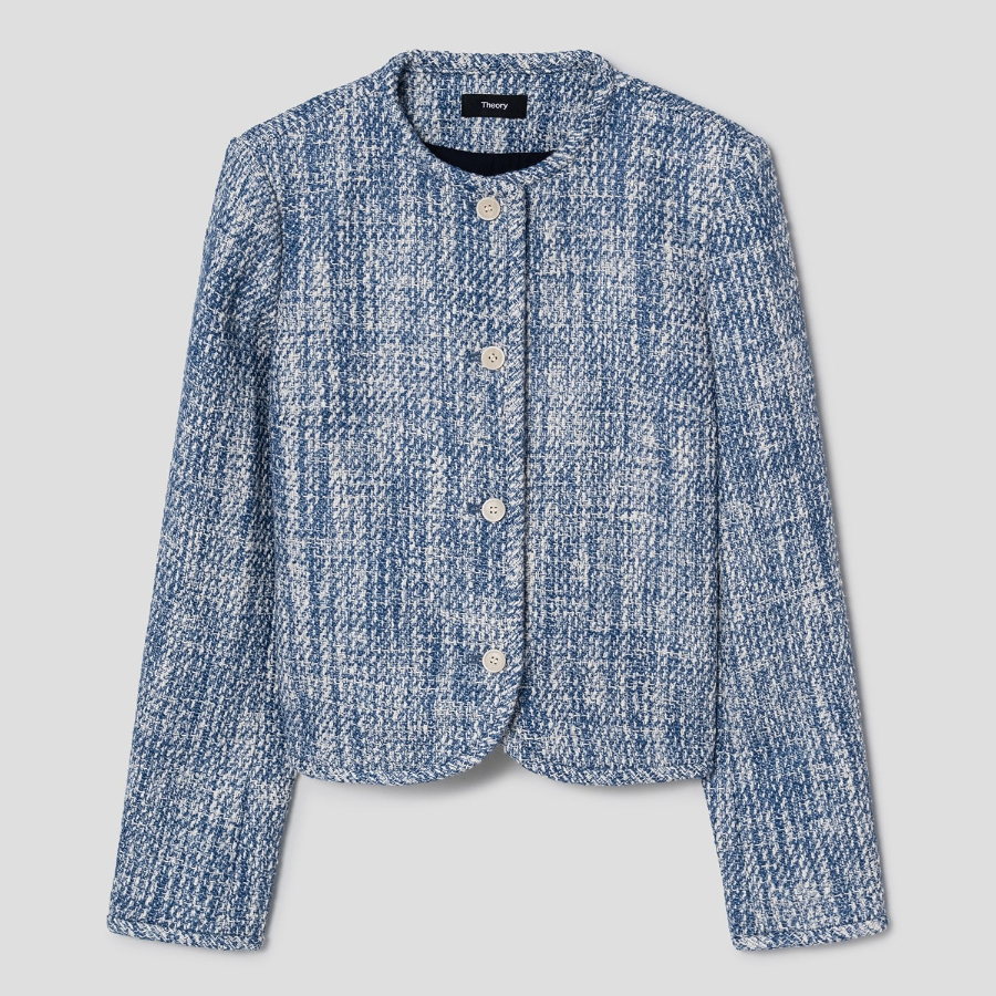 Theory Women Woven Tweed Crewneck Jacket - Blue Multi
