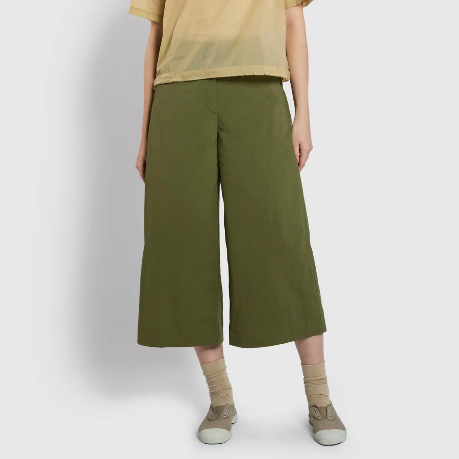 JAJU Linen Blended Culotte Pants (Khaki) — лёгкие кюлоты из льняной смеси для повседневного комфорта в летние дни