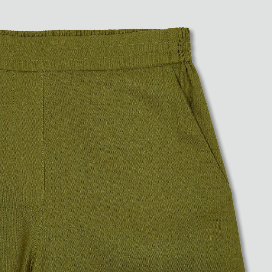 JAJU Linen Blended Culotte Pants (Khaki) — лёгкие кюлоты из льняной смеси для повседневного комфорта в летние дни