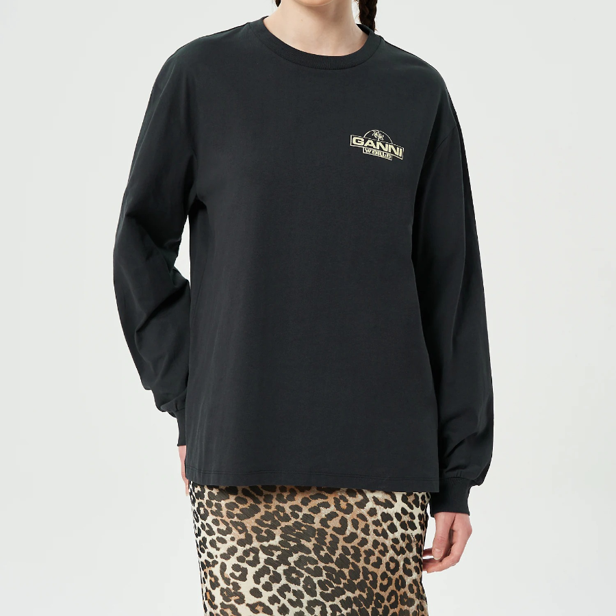 GANNI Future Heavy Jersey Palm Long Sleeve T-shirt - Phantom