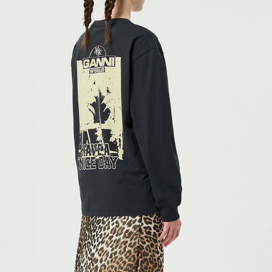 GANNI Future Heavy Jersey Palm Long Sleeve T-shirt - Phantom