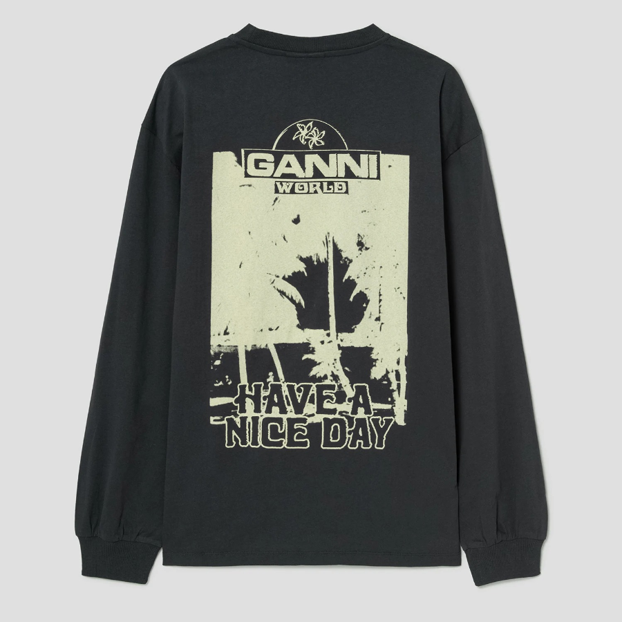 GANNI Future Heavy Jersey Palm Long Sleeve T-shirt - Phantom