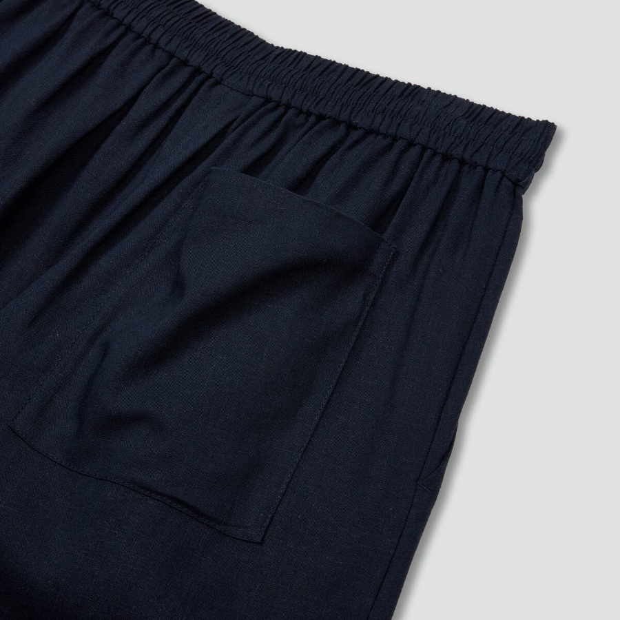 JAJU Linen Blended Culotte Pants (Navy) — лёгкие кюлоты из льняной смеси в универсальном тёмно-синем цвете