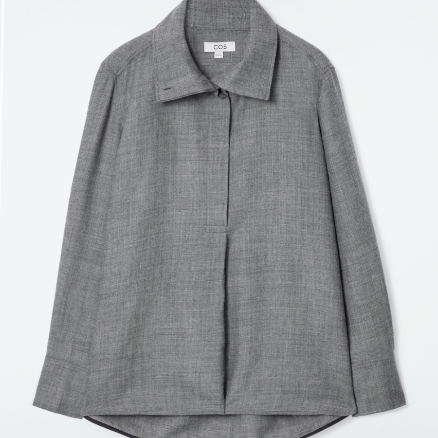 COS Relaxed Funnel Neck Wool Flannel Shirt