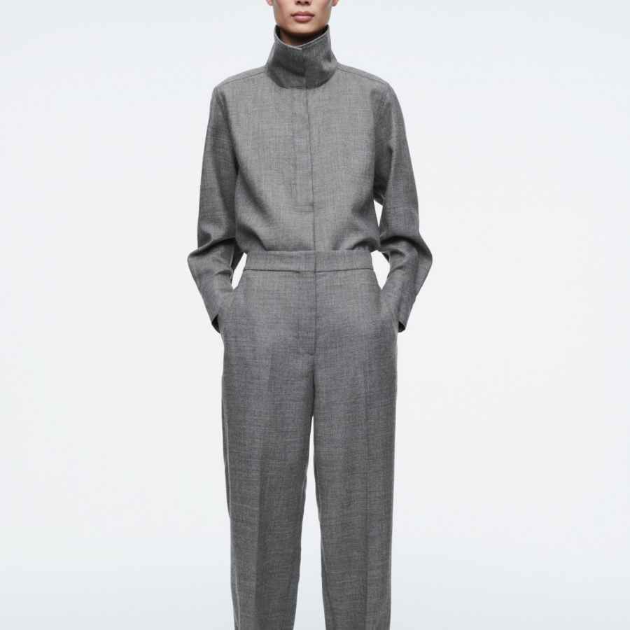 COS Relaxed Funnel Neck Wool Flannel Shirt