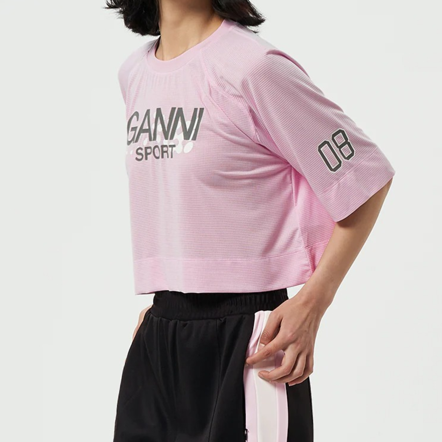 GANNI Active Mesh Cropped T-Shirt - Lilac Snow