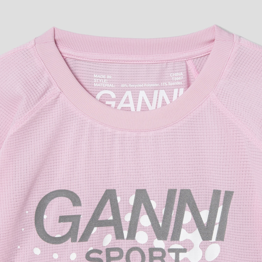 GANNI Active Mesh Cropped T-Shirt - Lilac Snow