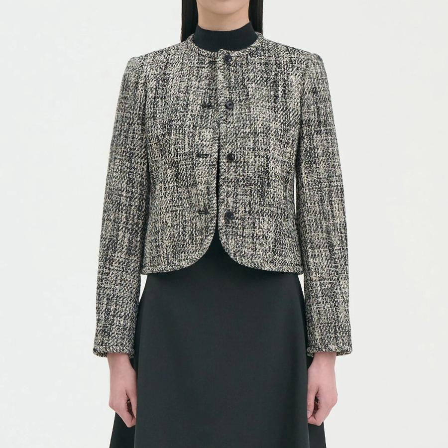 Theory Women Woven Tweed Crewneck Jacket - Black Multi