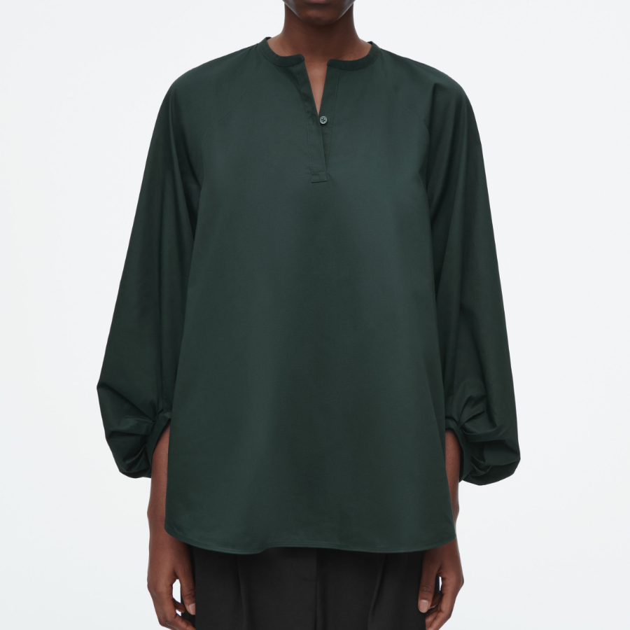 COS Balloon Sleeve Blouse Dark Green