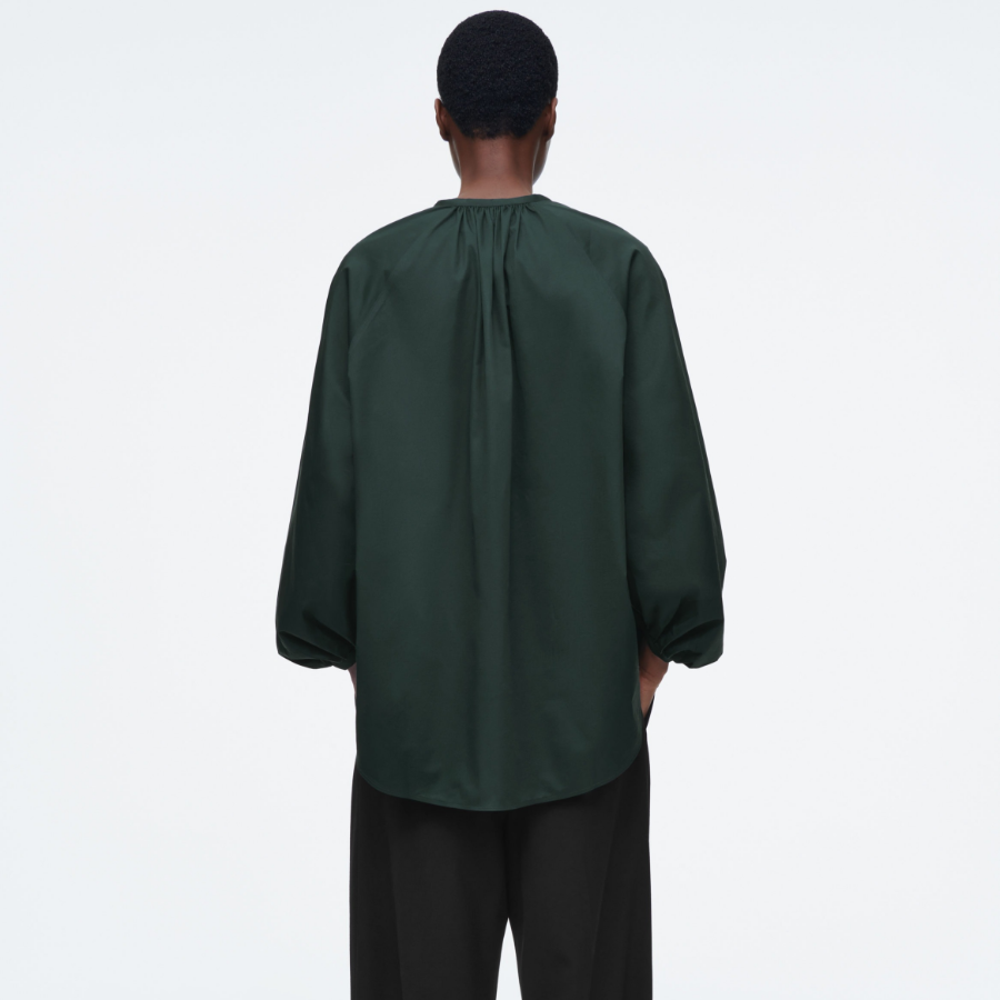 COS Balloon Sleeve Blouse Dark Green
