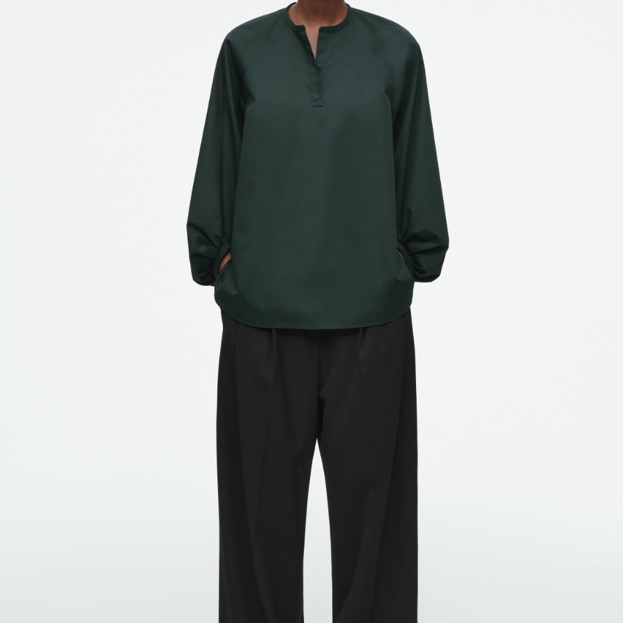 COS Balloon Sleeve Blouse Dark Green