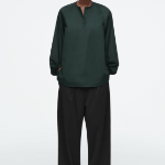 COS Balloon Sleeve Blouse Dark Green