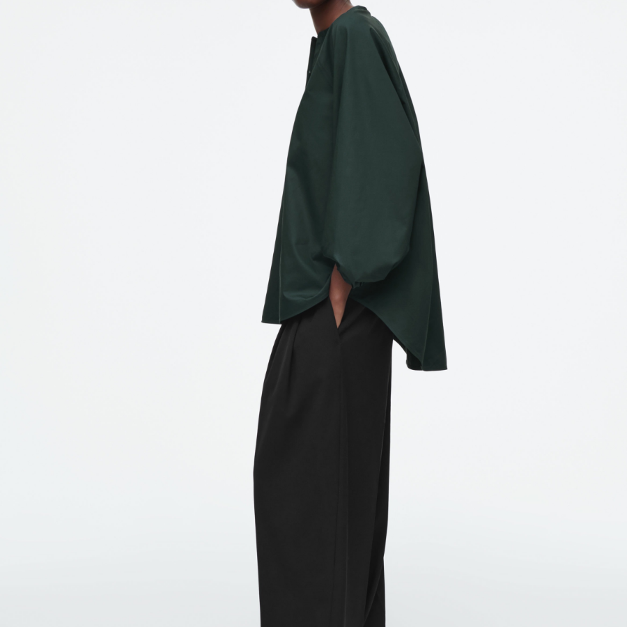 COS Balloon Sleeve Blouse Dark Green