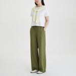 JAJU Linen Blended Wide Banding Pants (Khaki) — лёгкие и просторные брюки из льняной смеси с комфортной посадкой на каждый день
