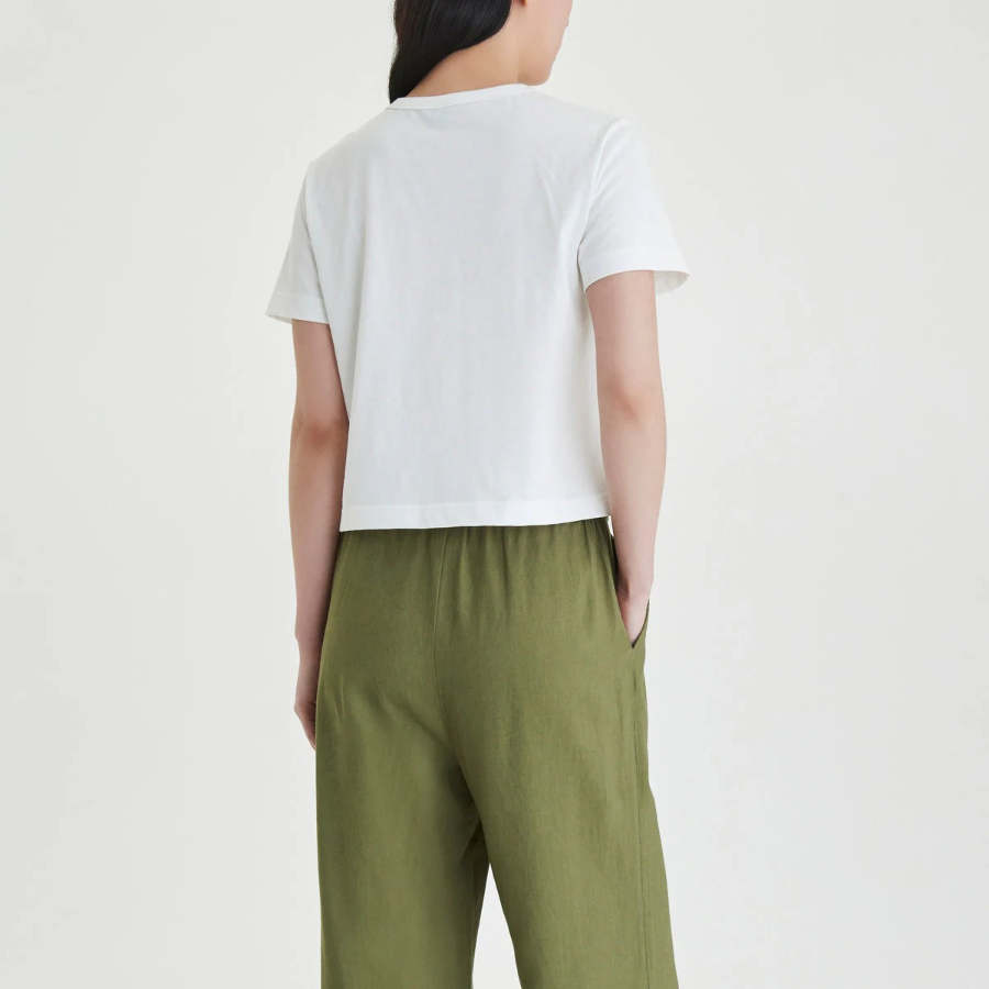 JAJU Linen Blended Wide Banding Pants (Khaki) — лёгкие и просторные брюки из льняной смеси с комфортной посадкой на каждый день