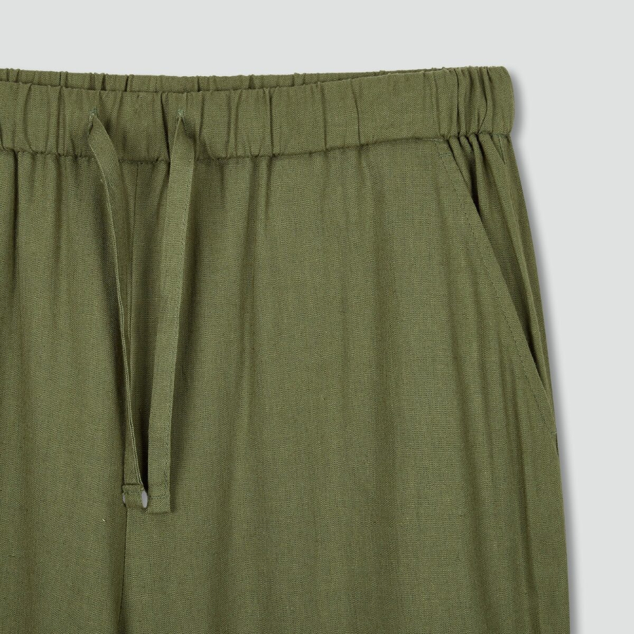 JAJU Linen Blended Wide Banding Pants (Khaki) — лёгкие и просторные брюки из льняной смеси с комфортной посадкой на каждый день