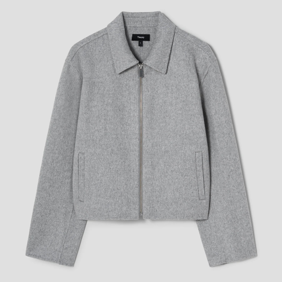 Theory Women Double Wool-Cashmere Blouson Jacket - Light Grey Melange