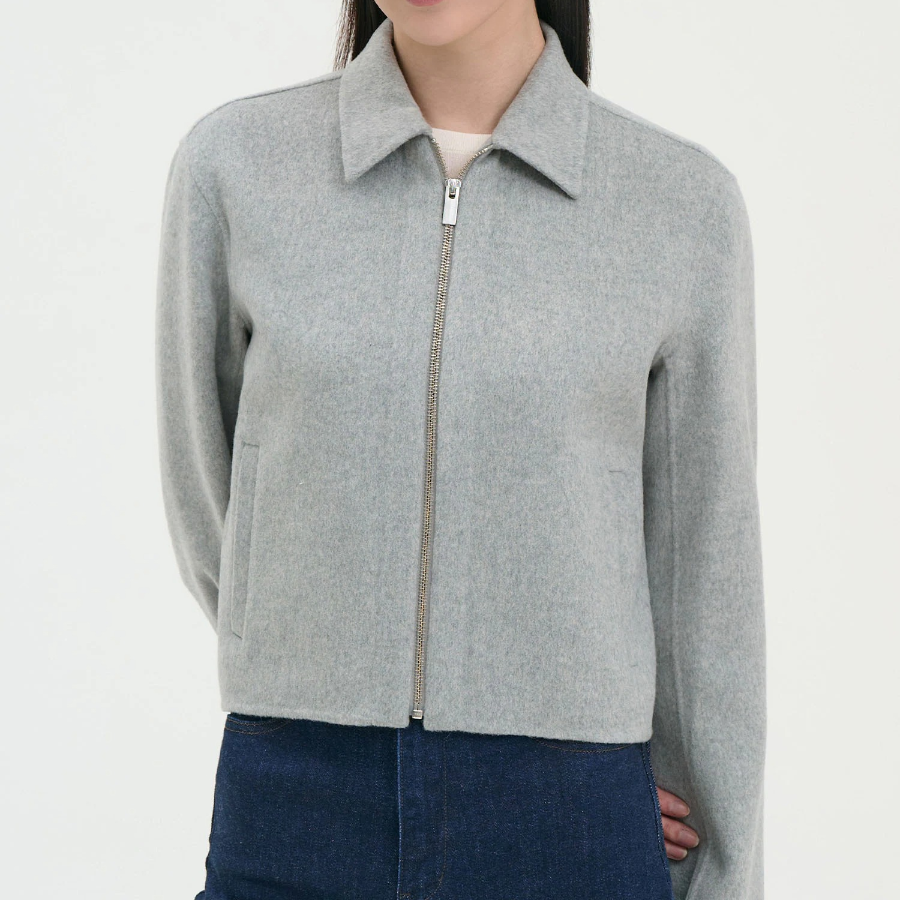 Theory Women Double Wool-Cashmere Blouson Jacket - Light Grey Melange