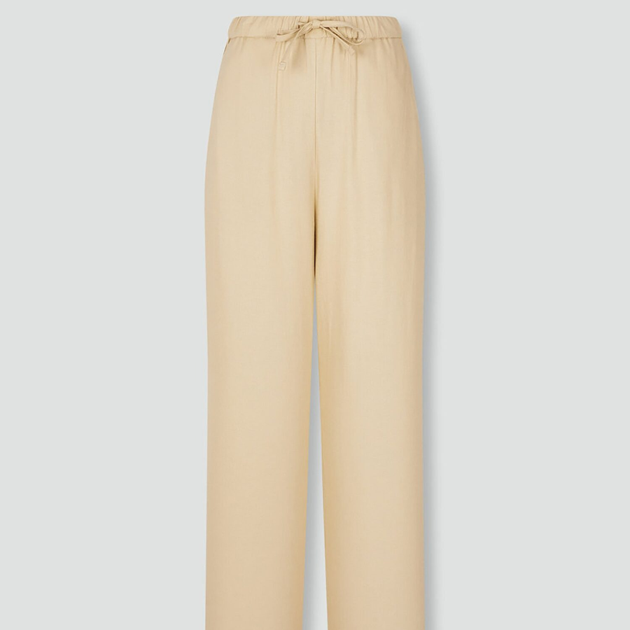 JAJU Linen Blended Wide Banding Pants (Beige) — лёгкие брюки из дышащей льняной ткани в универсальном бежевом оттенке