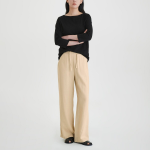 JAJU Linen Blended Wide Banding Pants (Beige) — лёгкие брюки из дышащей льняной ткани в универсальном бежевом оттенке