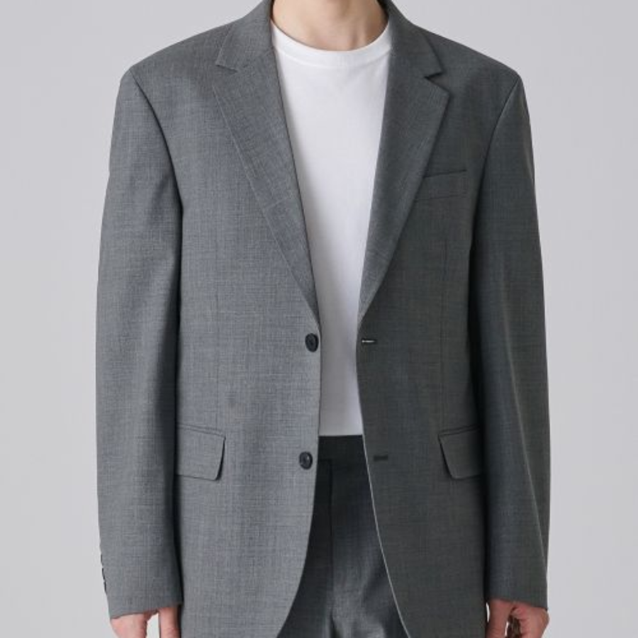 Summer Wool Relaxed Basic Blazer — Medium Grey