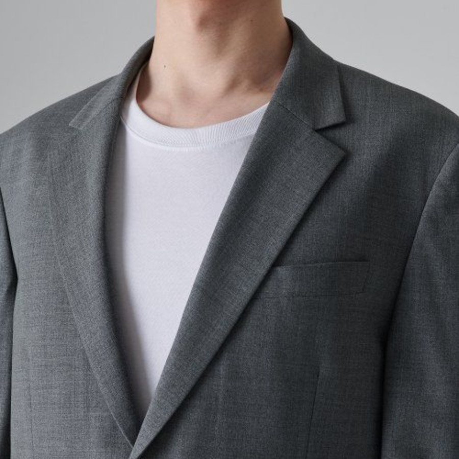 Summer Wool Relaxed Basic Blazer — Medium Grey