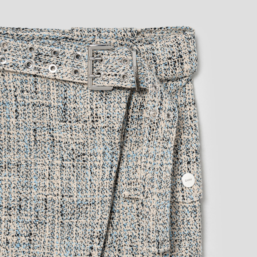 GANNI Summer Tweed Suiting Wrap Skirt – Sky Blue