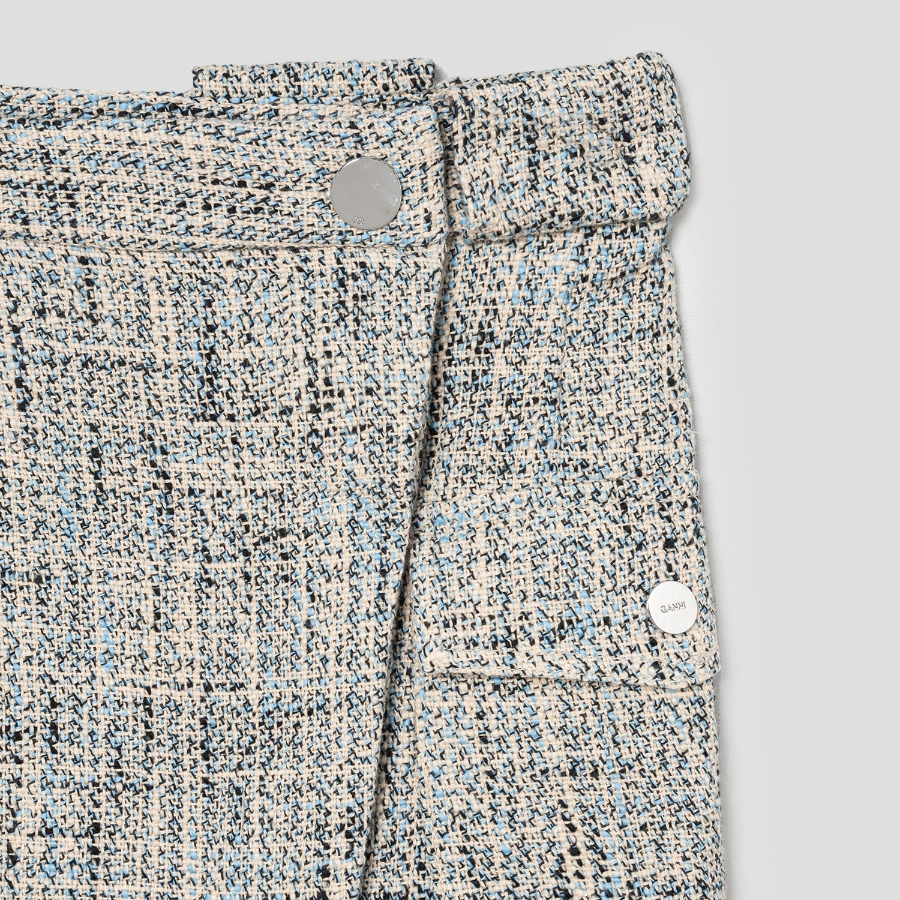 GANNI Summer Tweed Suiting Wrap Skirt – Sky Blue