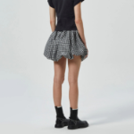 GANNI Crinkled Taffeta Check Mini Bubble Skirt – Black