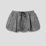 GANNI Crinkled Taffeta Check Mini Bubble Skirt – Black