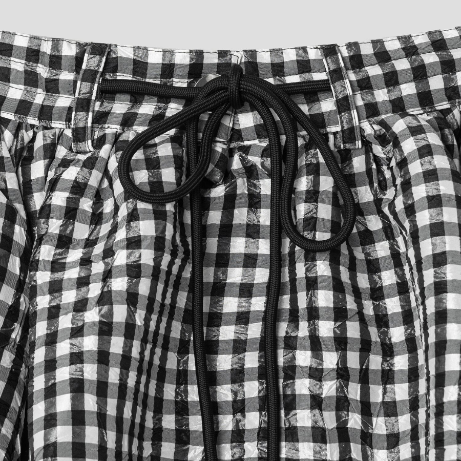 GANNI Crinkled Taffeta Check Mini Bubble Skirt – Black