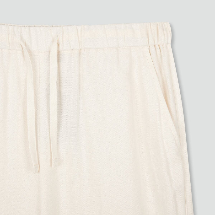 JAJU Linen Blended Wide Banding Pants (Ivory) — светлые и лёгкие брюки из льняной смеси для тёплой погоды и максимального комфорта