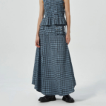 GANNI Seersucker Check Long Pocket Skirt – Sky Blue
