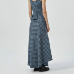 GANNI Seersucker Check Long Pocket Skirt – Sky Blue