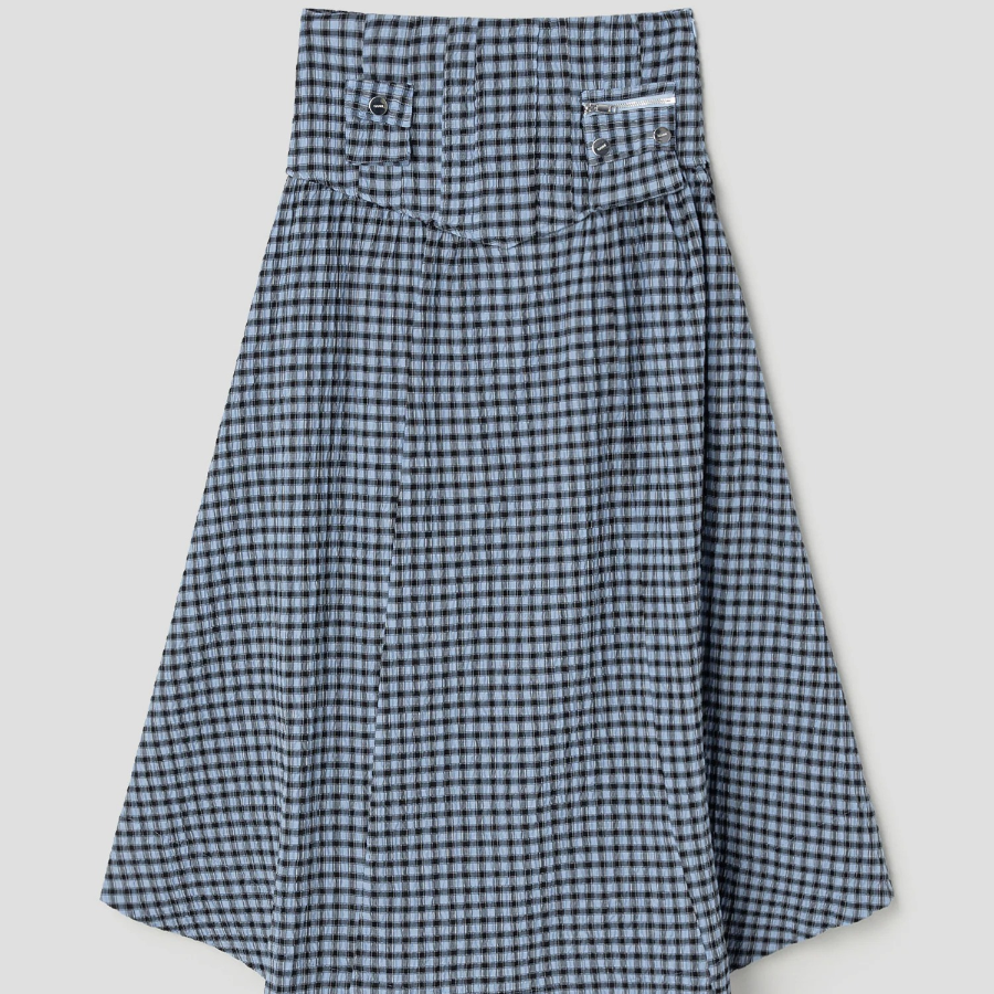 GANNI Seersucker Check Long Pocket Skirt – Sky Blue