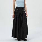 GANNI Duchesse Nylon Long Pocket Skirt – Black